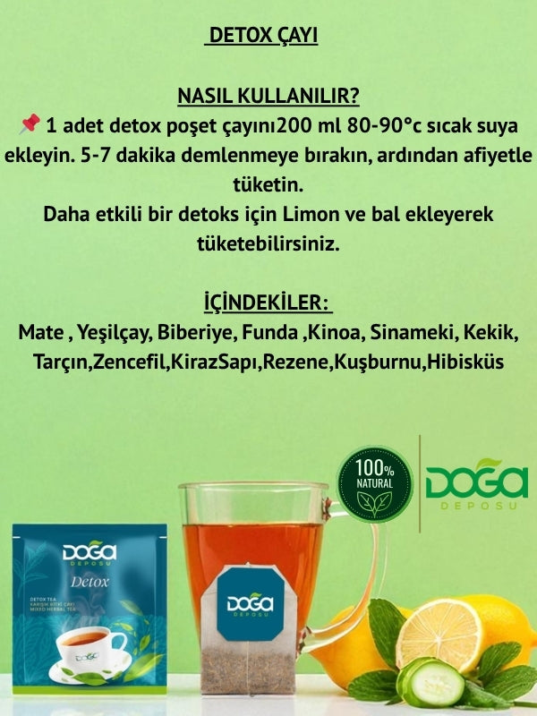 Detox Çayı - Doğal Bitki Çayı, Toksin Atıcı Ve Metabolizma Hızlandırıcı, 20’li Poşet Çay