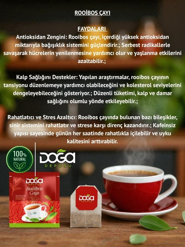 Rooibos Çayı – Kafeinsiz Antioksidan Gücü Yüksek Kırmızı Çay 20'li