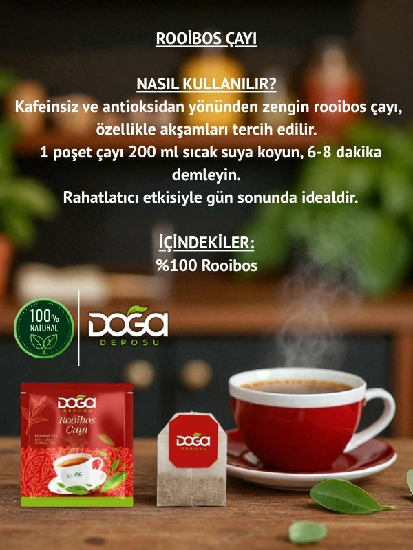 Rooibos Çayı – Kafeinsiz Antioksidan Gücü Yüksek Kırmızı Çay 20'li