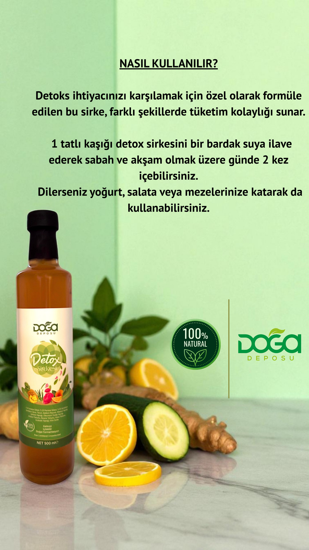 %100 Doğal Detox Sirkesi 500 ml – Arınma ve Canlılık İçin Fermente Sirke