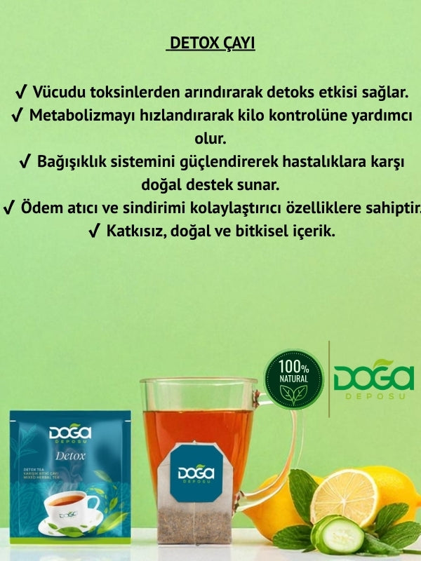 Detox Çayı - Doğal Bitki Çayı, Toksin Atıcı Ve Metabolizma Hızlandırıcı, 20’li Poşet Çay