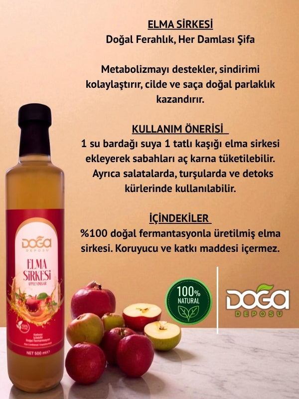 %100 Doğal Elma Sirkesi 500 ml – Bağışıklık ve Sindirim Dostu