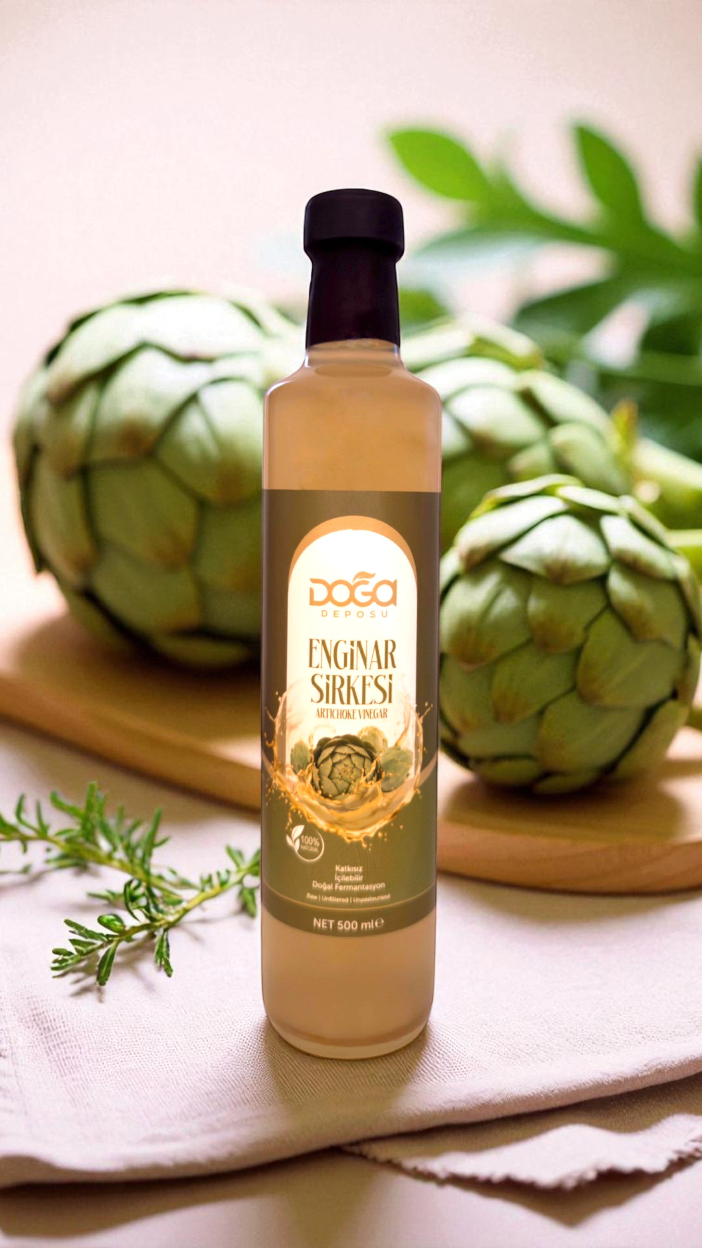 Ürün Adı: %100 Doğal Enginar Sirkesi 500 ml – Karaciğer Dostu Fermente Sirke