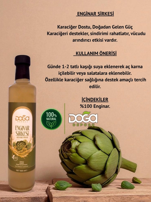 Ürün Adı: %100 Doğal Enginar Sirkesi 500 ml – Karaciğer Dostu Fermente Sirke