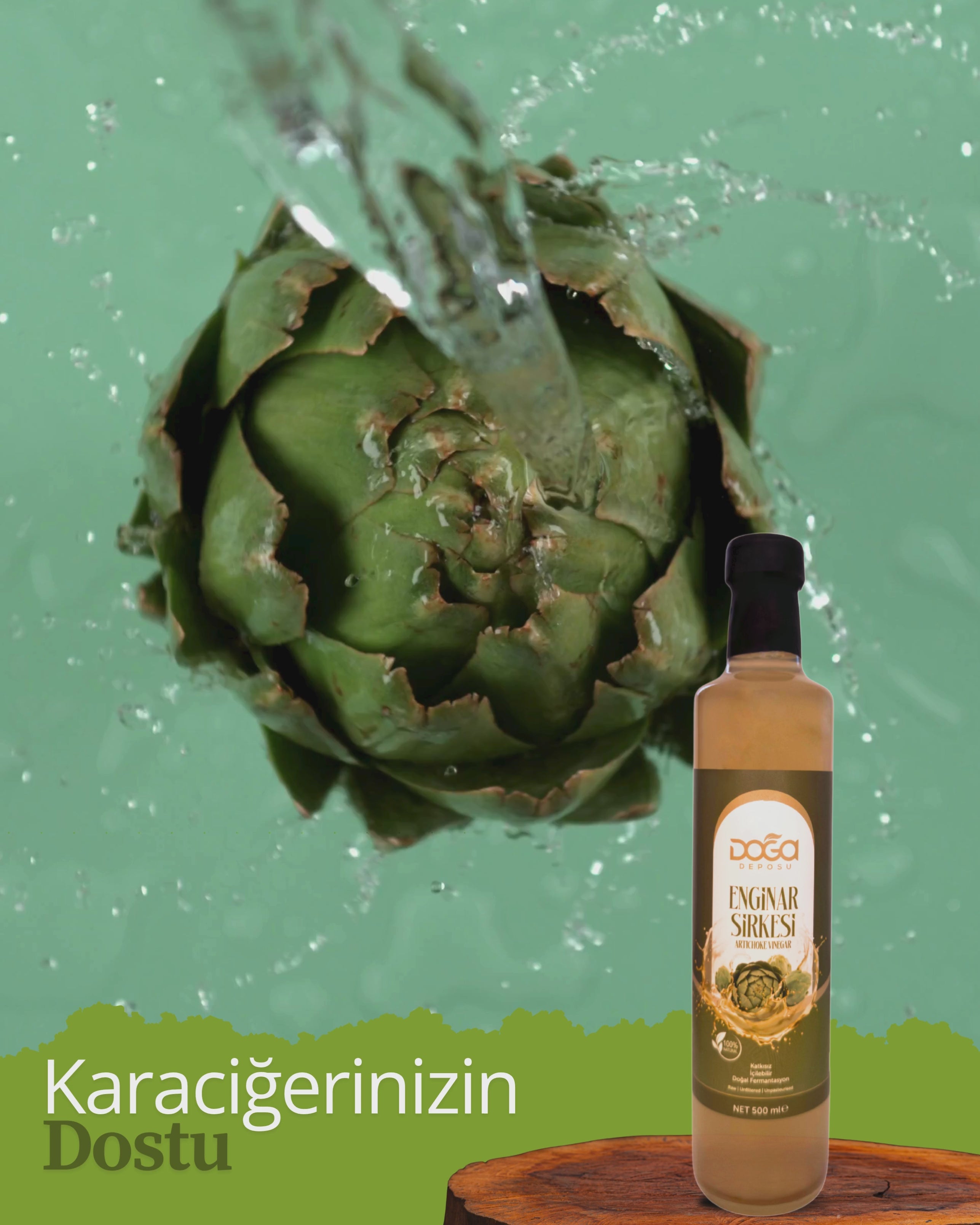 Ürün Adı: %100 Doğal Enginar Sirkesi 500 ml – Karaciğer Dostu Fermente Sirke